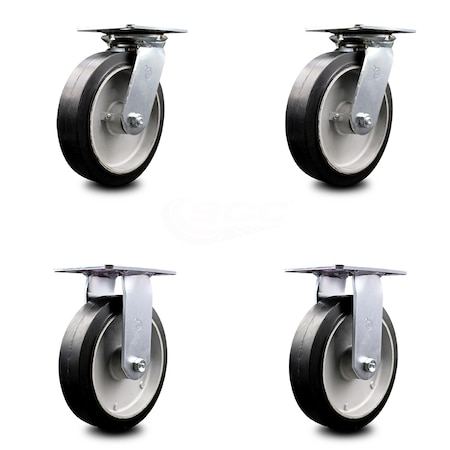 Service Caster 8 Inch Rubber on Aluminum Caster Set with Ball Bearings 2 Swivel 2 Rigid SCC SCC-35S820-RAB-2-R-2